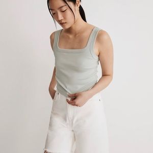 Madewell The Tailored Crop Tank in Sleekhold, color is sage mist